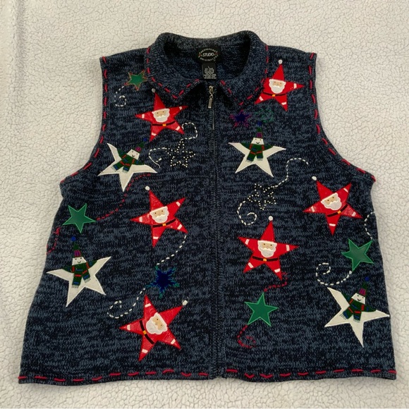 Designers Studio Originals Large Vintage Embroidered Appliqué Christmas Sweater - Picture 1 of 12